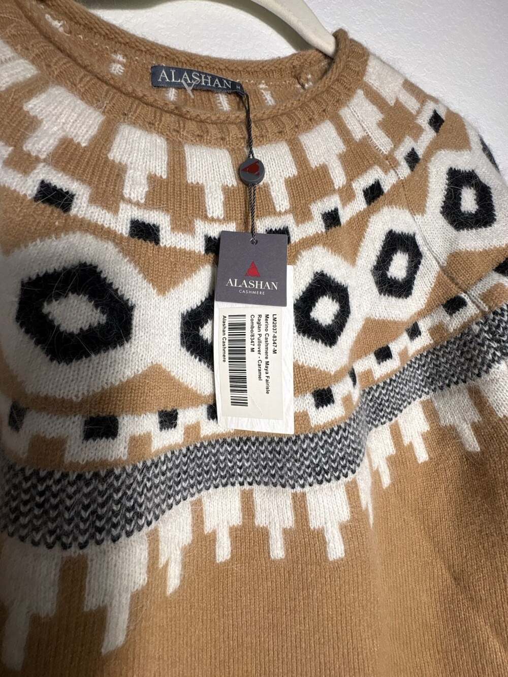 Alashan Cashmere Fair Isle Sweater Tan White Black Size M - Picture 3 of 10